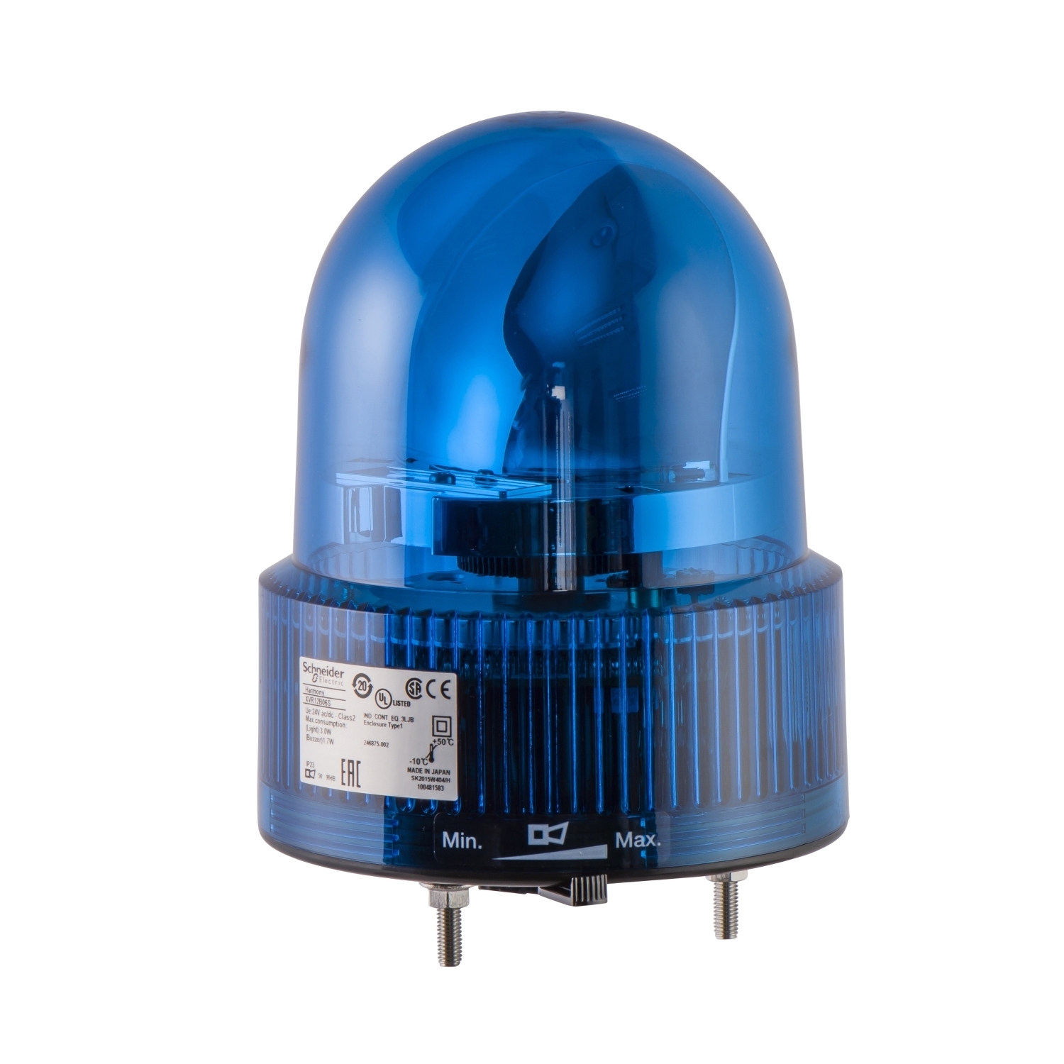 XVR12B06 Harmony Pre-Wired Rotating Mirror Beacon, 19 to 30 V DC, 21.6 to 26.4 V AC, 24 V AC/DC, LED Lamp, 120 mm Dia, Screw Mount, Blue
