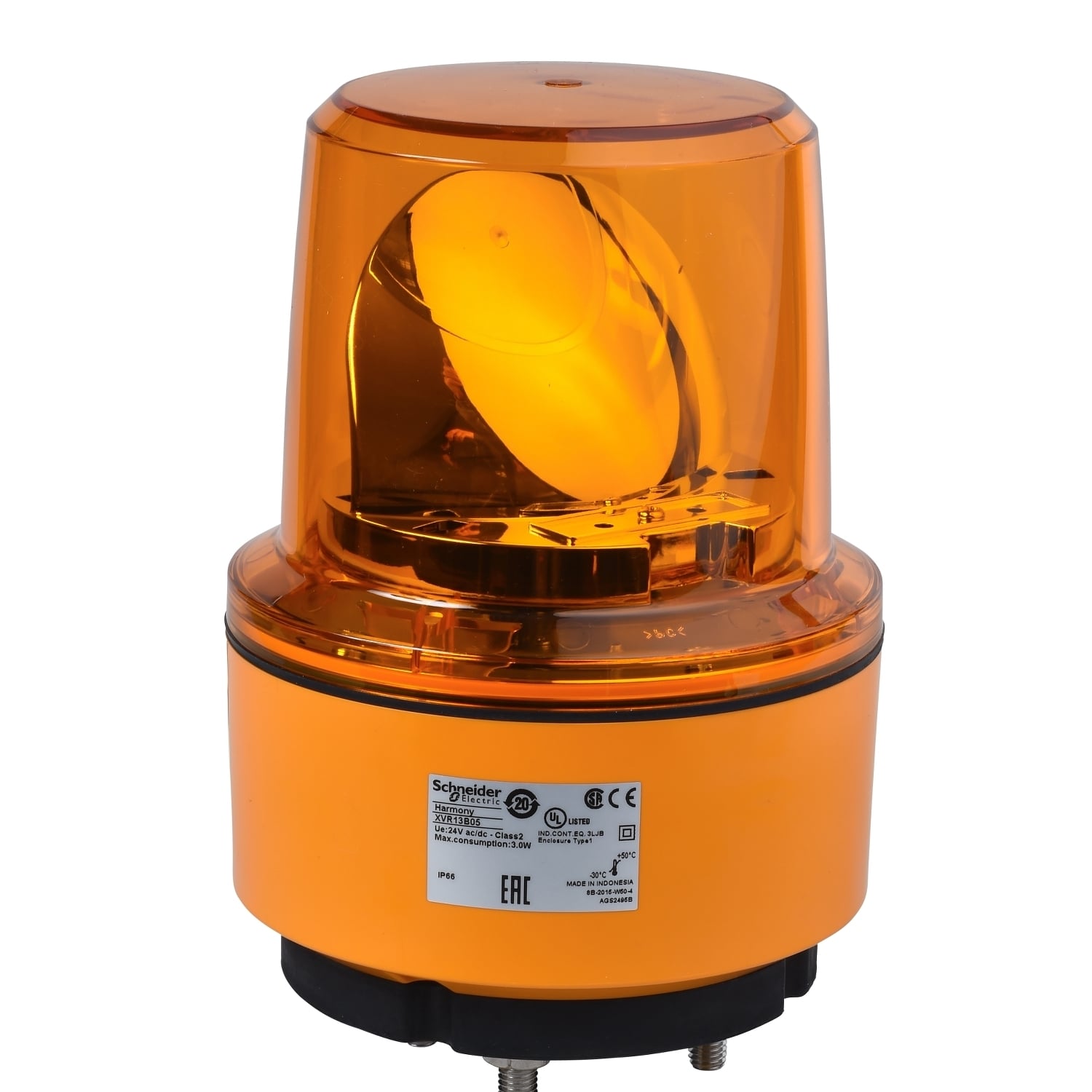 XVR13B05 Harmony Pre-Wired Rotating Mirror Beacon, 24 V DC, LED Lamp, 130 mm Dia, Screw Mount, Orange