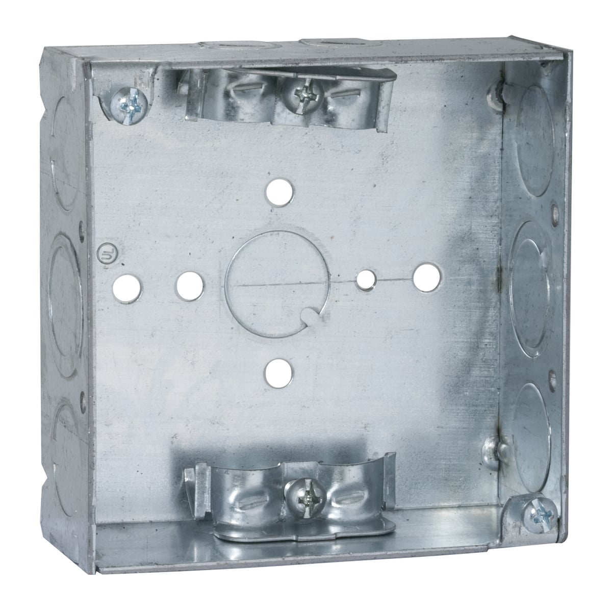 211 Square Box, Steel, 21 cu-in Capacity, (11) Knockouts, 4 in H x 4 in W x 1-1/2 in D