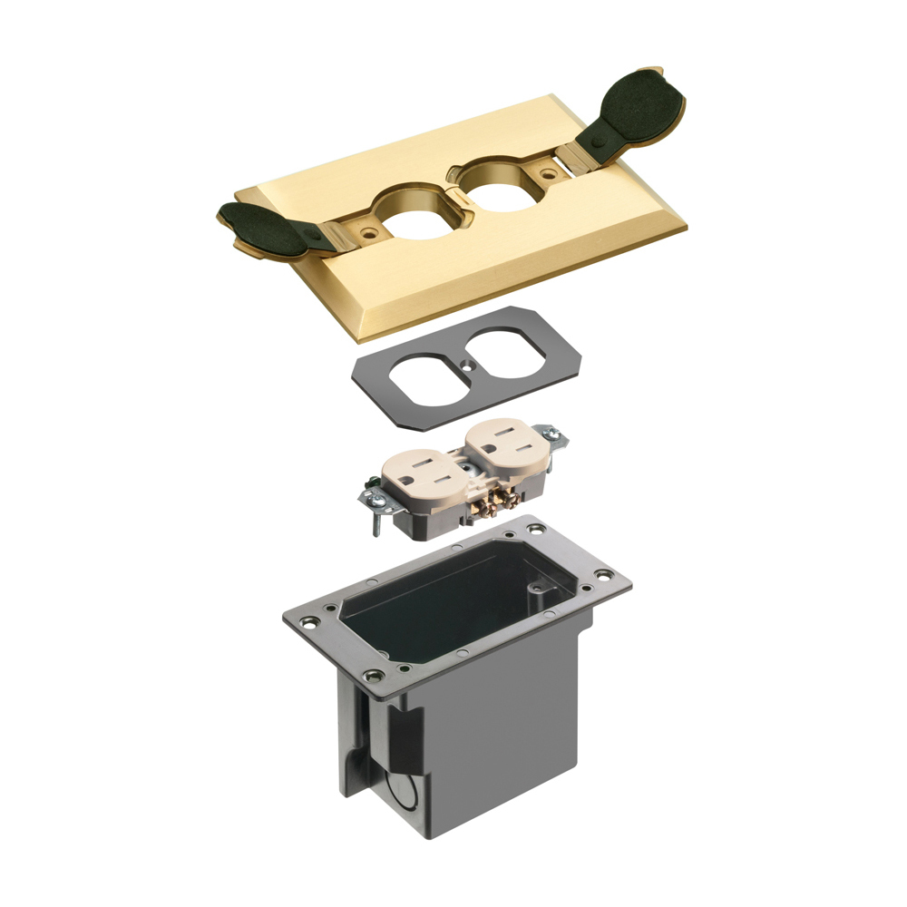 FLBRF101MB Adjustable Floor Box With (2) Flip Lids, Plastic, 20 cu-in Capacity, 1 Gangs, 4.1 in L x 5.97 in W x 3.738 in D