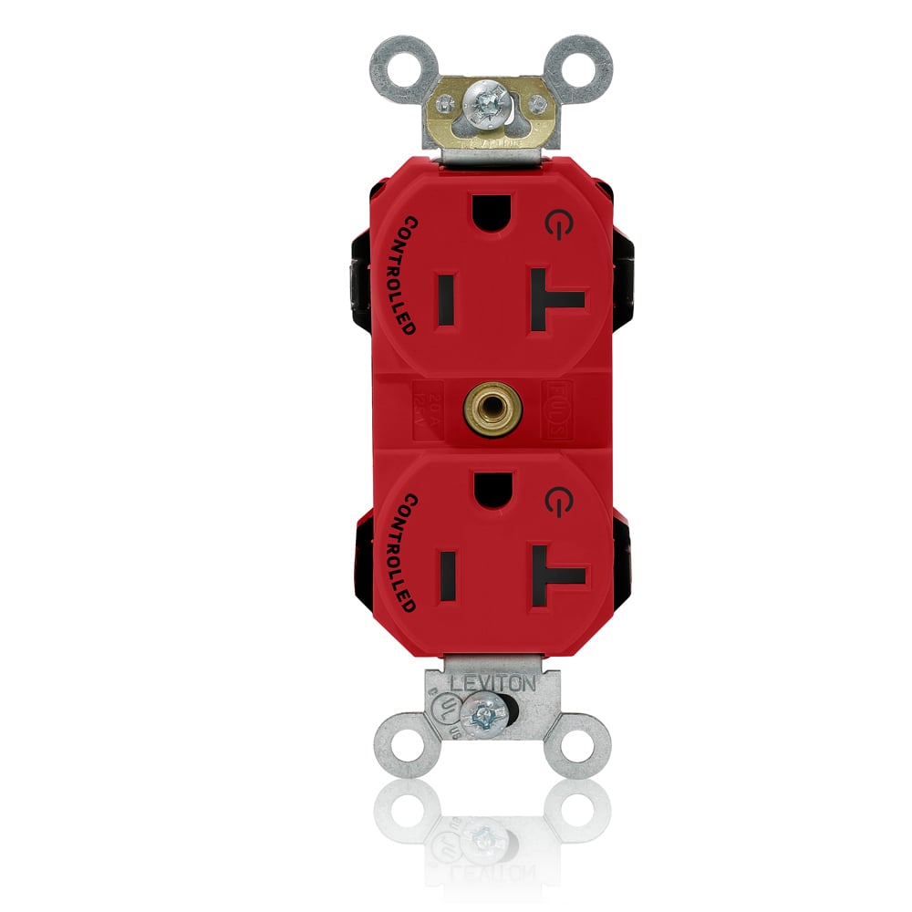 M5362-2SR Lev-Lok Duplex Heavy Duty Straight Blade Receptacle, 125 V AC, 20 A, 2 Poles, 3 Wires, Red