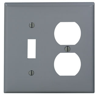 80705-GY Standard Size Combination Wall Plate, 2 Gangs, 4.56 in W x 4.5 in H, Thermoplastic, Gray