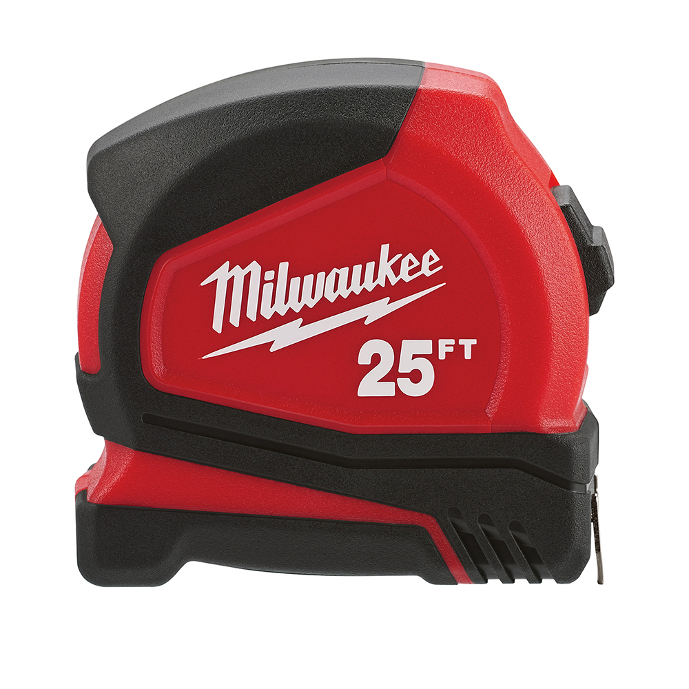 48-22-6625 Compact Measuring Tape With Belt Clip, 25 ft L x 25 mm W Blade, Steel Blade, 1/16 in, 1/8 in, 1/4 in, 1/2 in Graduation