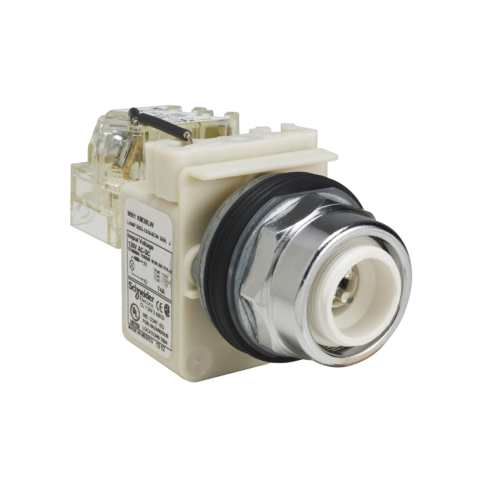 9001KT38LW Harmony Type K Push-To-Test Heavy Duty Pilot Light, 120 V AC/DC, 1.4 VA, Panel Mount