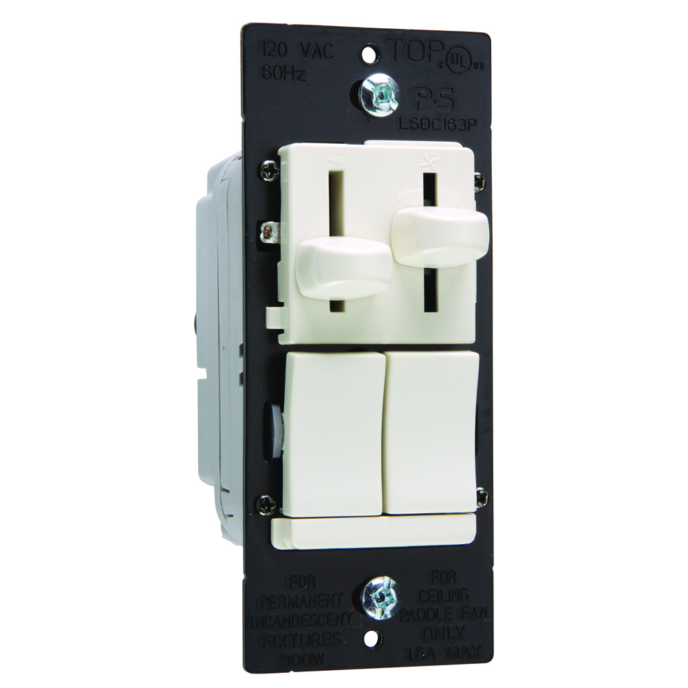 LSDC163PLAV Wattstopper LS 3-Way 1-Pole Dimmer Fan Control Switch, 120 V AC, 1.6 A, Slide Operational Mode, Thermoplastic, Light Almond