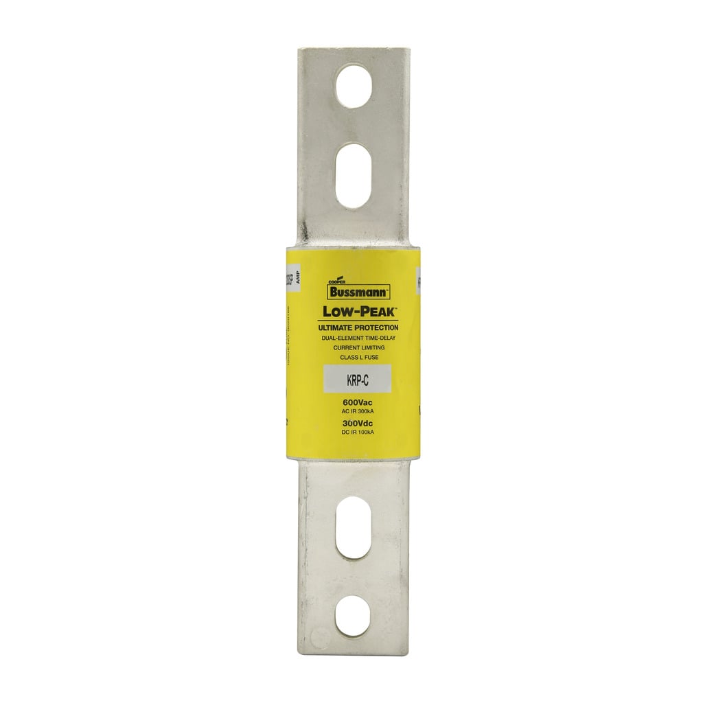 Eaton Bussmann series KRP-C fuse, Current-limiting time-delay fuse, 1200 A, L, Non-indicating, Bolted blade end x bolted blade end, 4 sec at 500%, 300 kAIC at 600 V,100 kAIC Vdc, 600 V, 300 Vdc