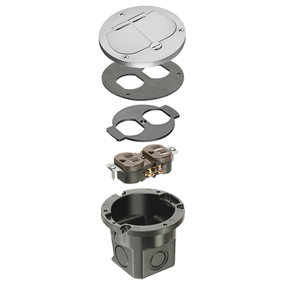FLB3532NL DropIn Cut-In Floor Box Kit, Nickel/Plastic, 1 Gang