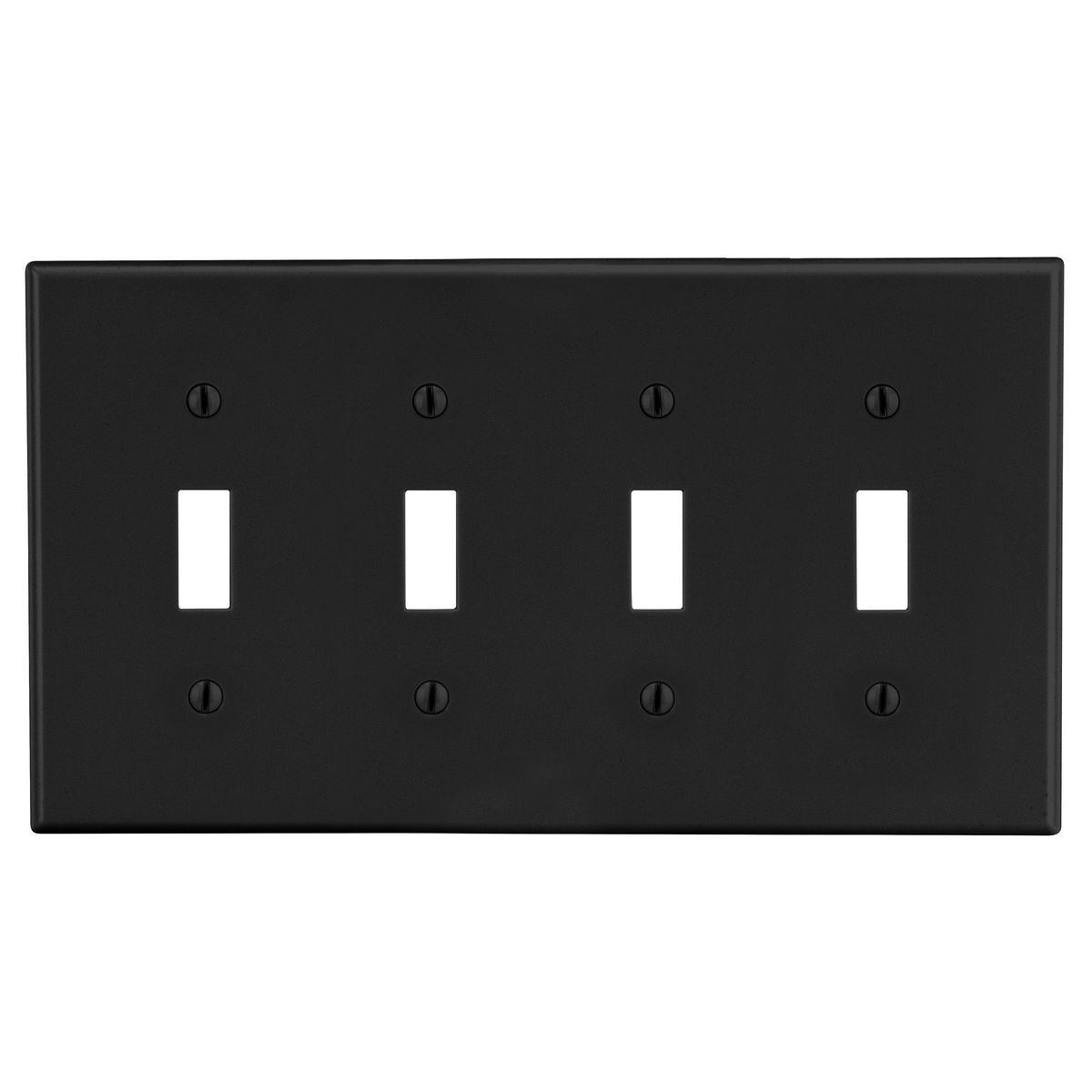 PJ4BK Mid-Size Non-Metallic Wall Plate, 4 Gangs, 8.56 in W x 4.88 in H, Polycarbonate Thermoplastic, Black