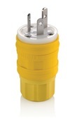 14W07 Wetguard 1-Phase Cable Mount Non-Grounding Watertight Straight Blade Plug, 125/250 V AC, 10/15 A, 3 Poles, 3 Wires, Yellow