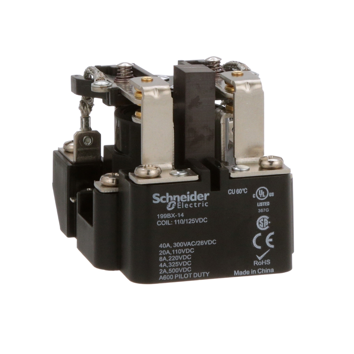199BX-14 199 Series Magnetic Blow-Out, 40 A, 2 Form C DPDT contact, 120 V DC v coil