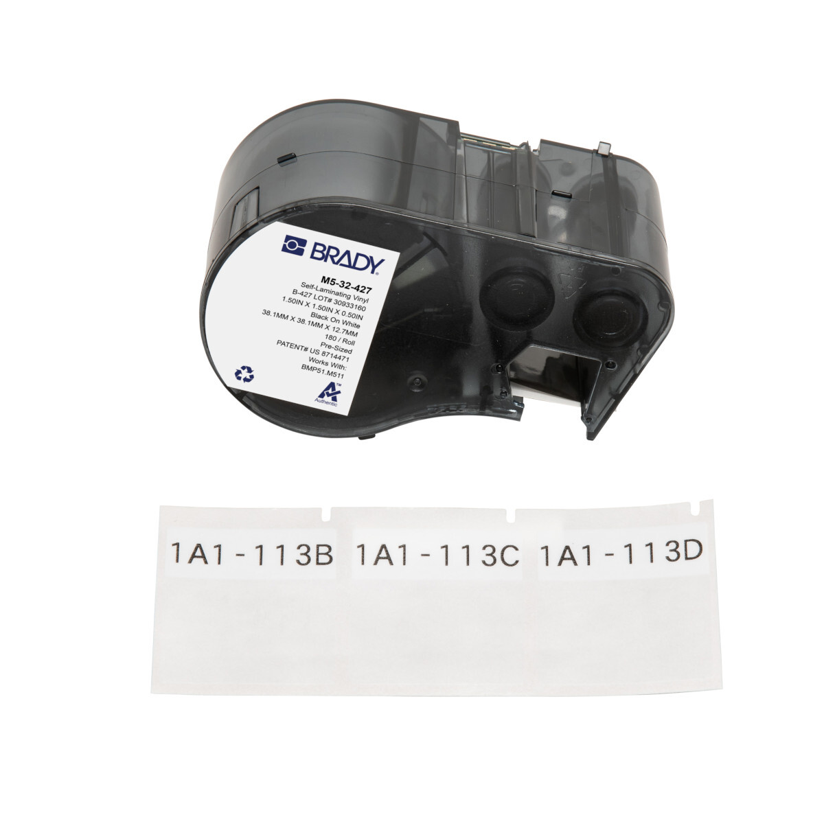 M5-32-427 Self-Laminating Wire and Component Label, 1.5 in W, Black on White/Clear, B-427 Vinyl