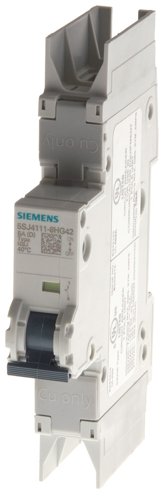 5SJ4101-7HG42 Sentron Type NSJ Miniature Circuit Breaker, 240 V AC, 1 A, 14 kA Interrupt, 1 Poles, Thermal Magnetic Trip