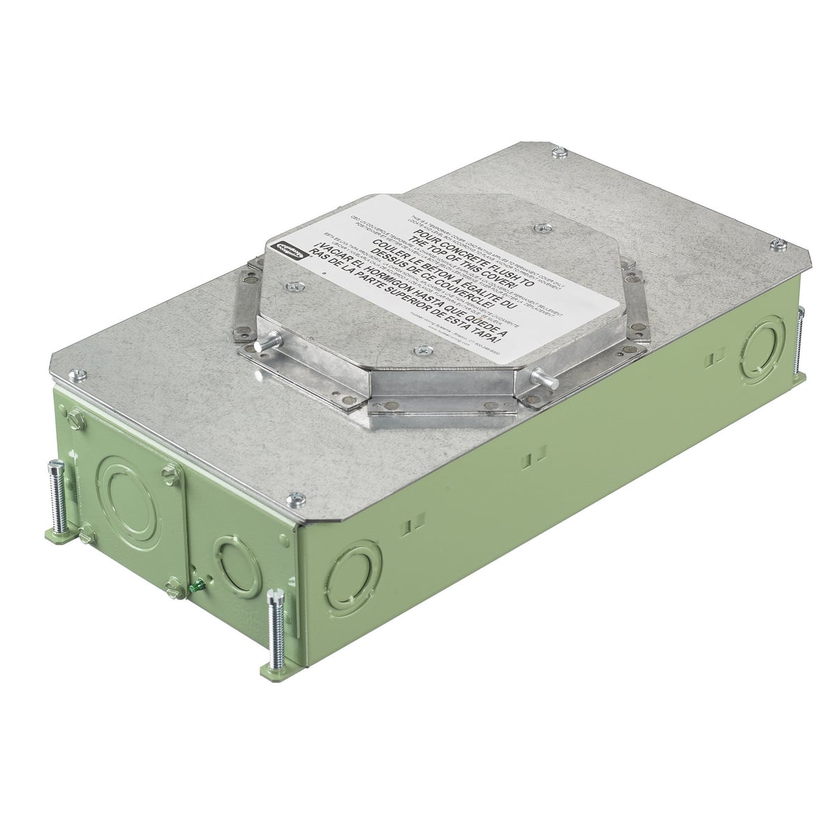 CFB2G30RCR CFB Corrosion Resistant On-Grade Floor Box, Stamped Steel, 35 cu-in Capacity, 2 Gangs, (12) Knockouts, 13.8 in L x 7.32 in W x 3.75 in H