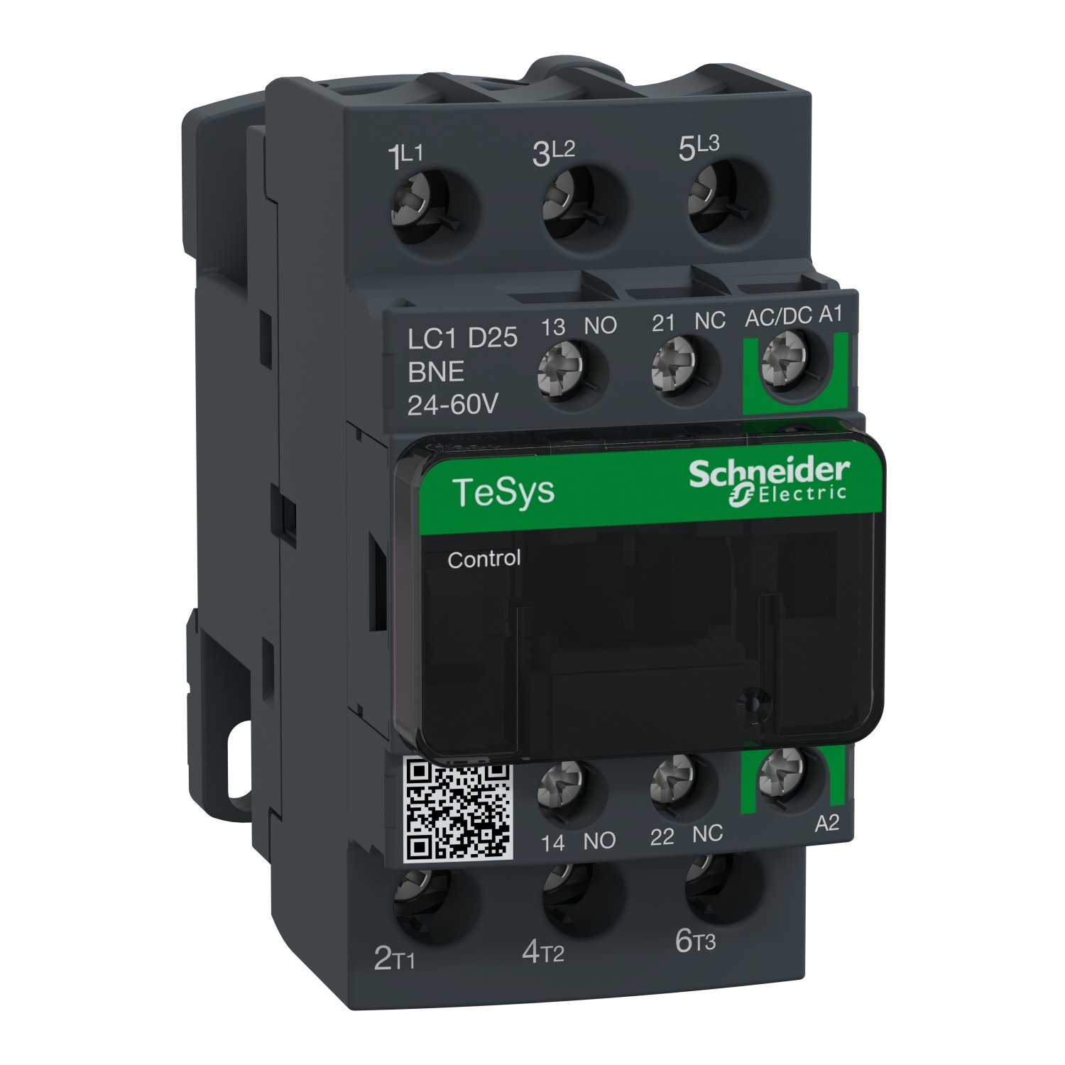 LC1D25BNE TeSys D Contactor With Front Cover, 24 to 60 V AC V Coil, 40 A, 3NO Contact, 3 Poles