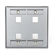 43080-2L4 QuickPort Standard Size Wallplate With Designation Window, 2 Gangs, 4-1/2 in W, 302 Stainless Steel, Surface Mount