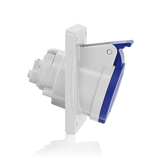 S232-R6 Splashproof Pin and Sleeve Receptacle, 200 to 250 V AC, 32 A, 2 Poles, 3 Wires, Blue