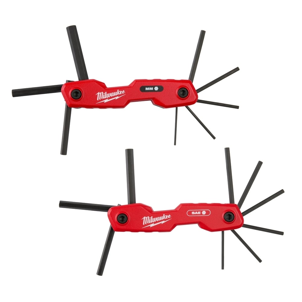 48-22-2183 Folding Hex Key Set, 17 Pieces, 5/16, 3/32, 7/64, 1/8, 9/64, 5/32, 3/16, 7/32, 1/4 in SAE, 1.5, 2, 2.5, 3, 4, 5, 6, 8 mm Metric Hex, Hex Drive, Ergonomic Grip Handle, Steel/Aluminum, Black Oxide