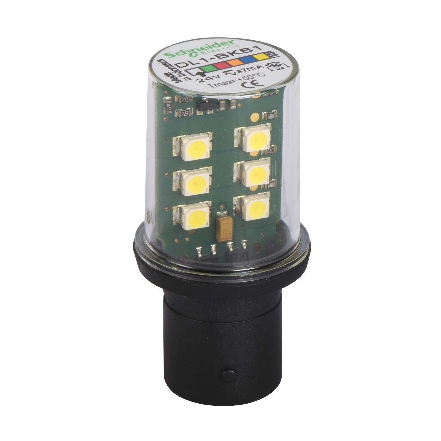 DL1BKB1 Harmony Protected Flashing LED, 24 V AC/DC, 7 W, For Use With Harmony XVD, XVP and XVB Series Tower Light and Beacon, BA15d Bayonet Base, White