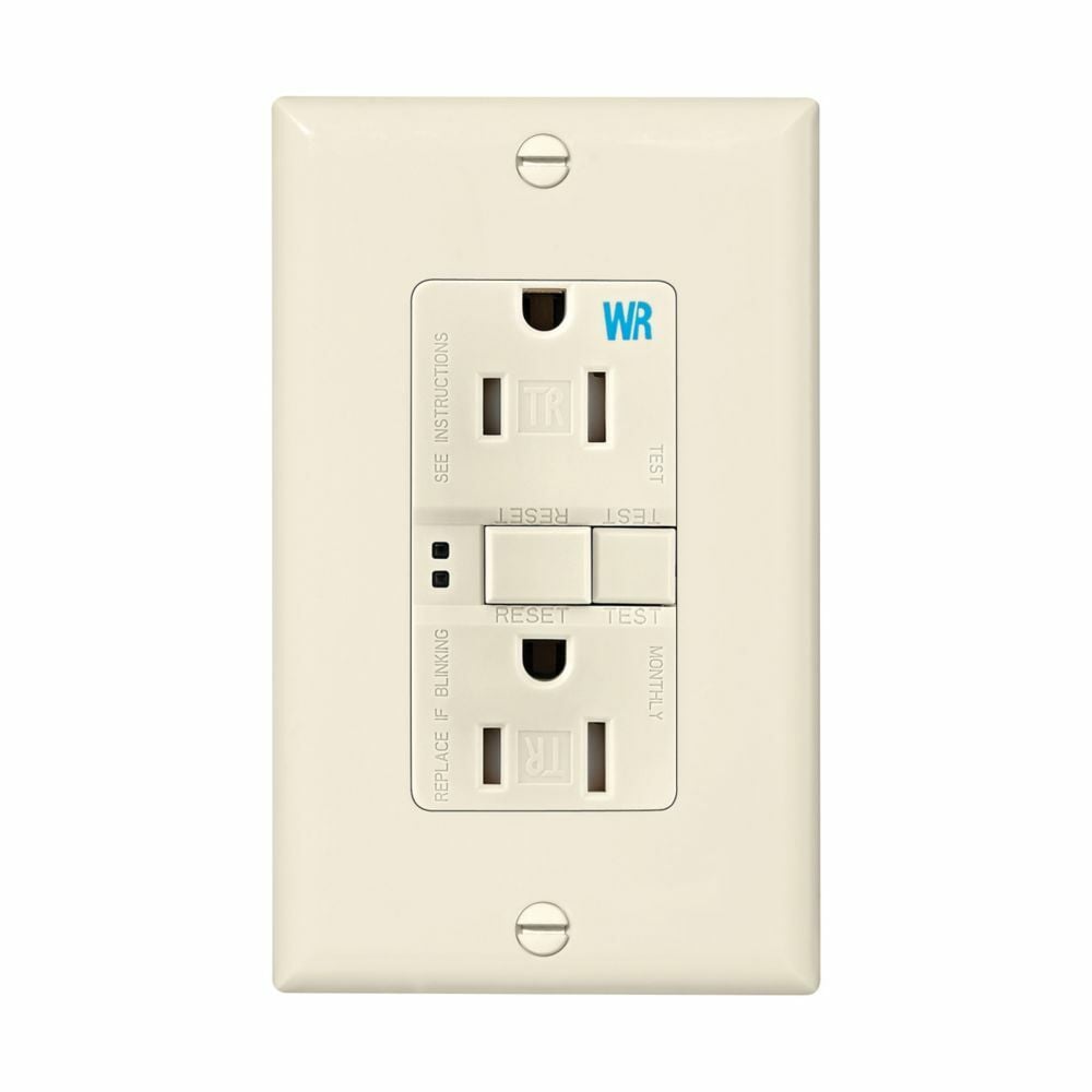 TWRSGF15LA TWRSGF Tamper/Weather-Resistant Duplex GFCI Receptacle, 125 V AC, 15 A, 2 Poles, 3 Wires, Light Almond