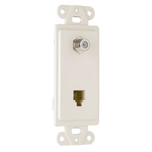 26TELTV-LACC10 1-Gang Combination Device Wallplate, Flush Mount, (1) F-Type Coaxial Connector/(1) 4-Conductor RJ11 Telephone Jack Configuration