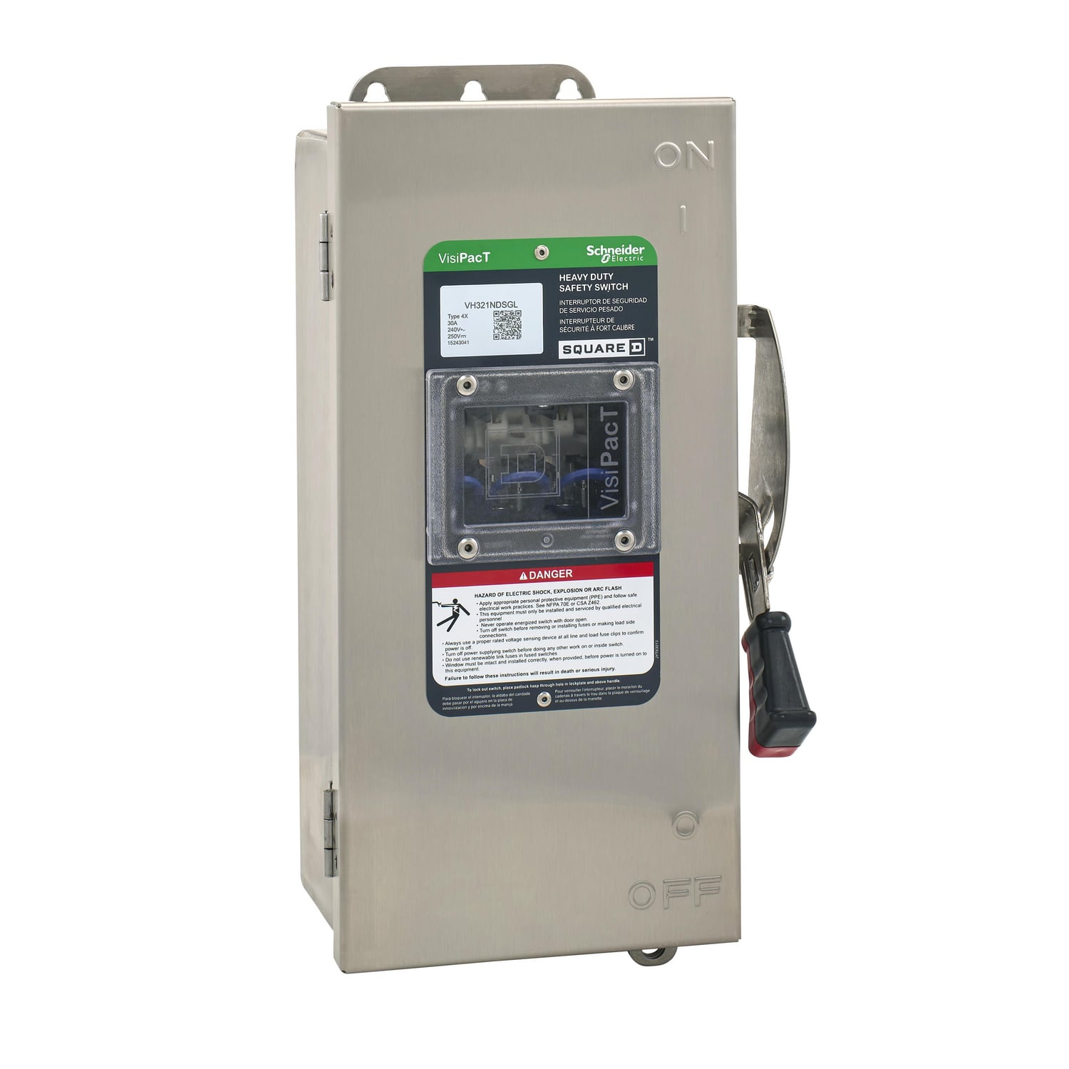 VH321NDSGL Heavy Duty Fusible Disconnect Safety Switch, 240 VAC, 250 VDC, 30 A, 1.5, 3, 5, 7.5 hp, 3 Poles