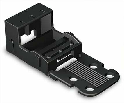 Mounting carrier for vertical mounting with snap-in mounting foot - Wago (221 series) - for 4mm2 - Black color - compatible with 3-conductor term. blck.
