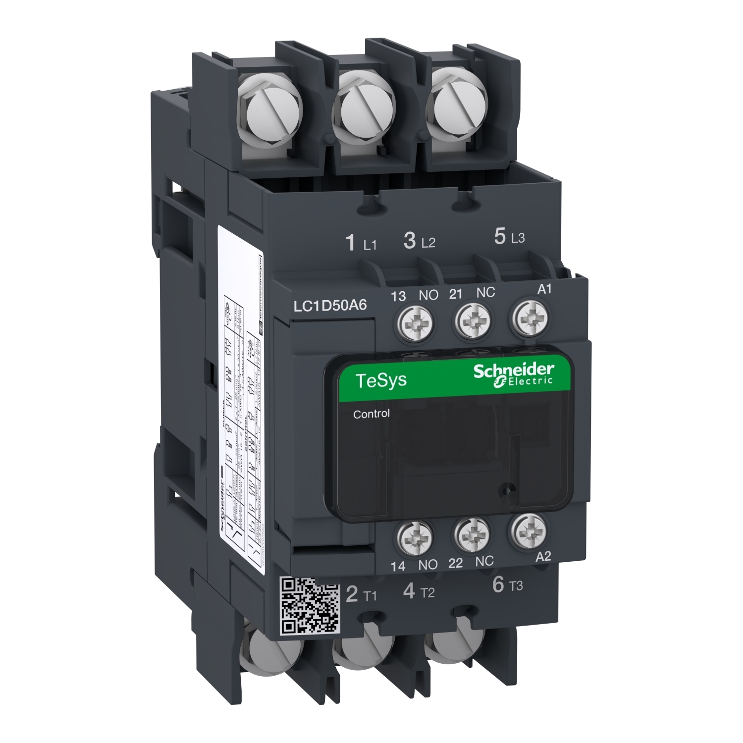 LC1D50A6G7 TeSys D LC1D Non-Reversing IEC Contactor With Safety Cover, 120 V AC V Coil, 50/80 A, 3NO Contact, 3 Poles