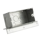 Single Gang Device Box, 15.6 Cubic Inches, 4 Inches Long x 2-1/8 Inches Wide x 2-1/8 Inches Deep, 1/2 Inch Knockouts, Galvanized Steel, Welded Construction, with Angle Bracket on One Side Offset 9/16 Inch from Face, For Use with Conduit