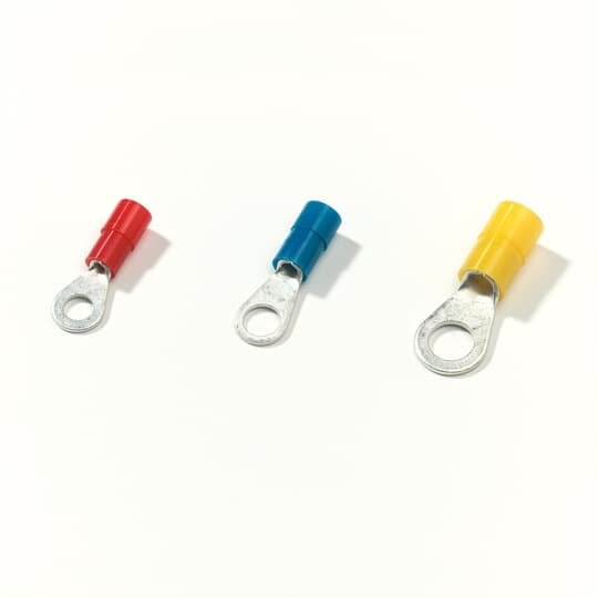 KV10-38R-D Spec-Kon Ring Terminal, 12 to 10 AWG Conductor, 1.339 in L, Brazed Seam/Funnel Entry/Internal Serration Barrel, Copper, Yellow