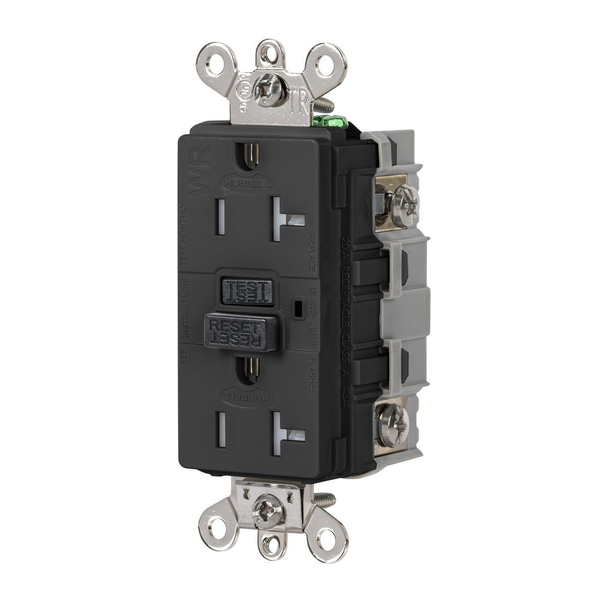 GFSG5362BLK Extra Heavy Duty GFCI Receptacle, 125 V AC, 20 A, Black