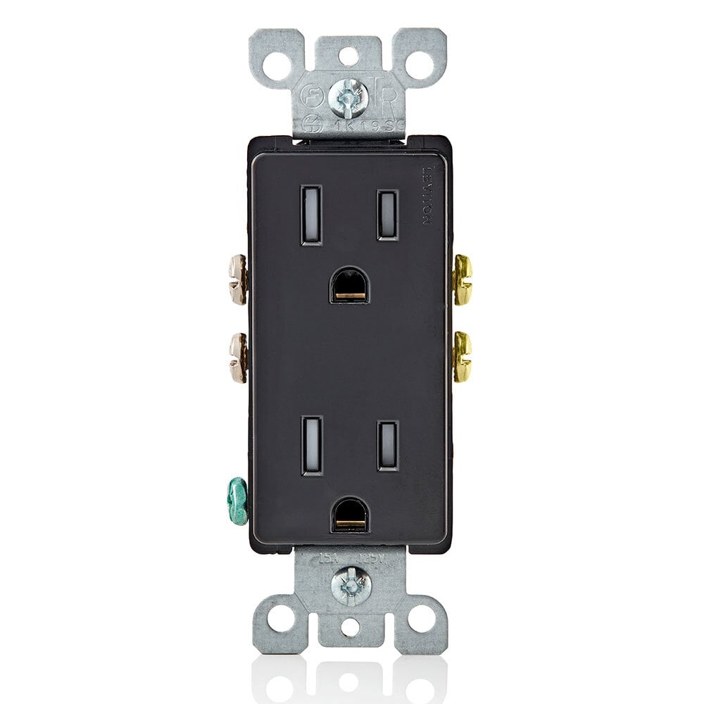 T5325-E Duplex Grounding Tamper-Resistant Straight Blade Receptacle, 125 V AC, 15 A, 2 Poles, 3 Wires, Black