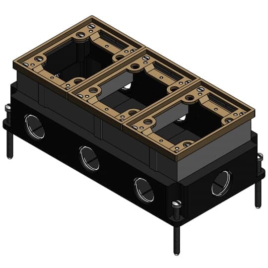 SP-643-1 Steel City 640 Flush Service Floor Box, Cast Iron, 111 cu-in Capacity, 3 Gangs, 4-1/2 in L x 3 in W