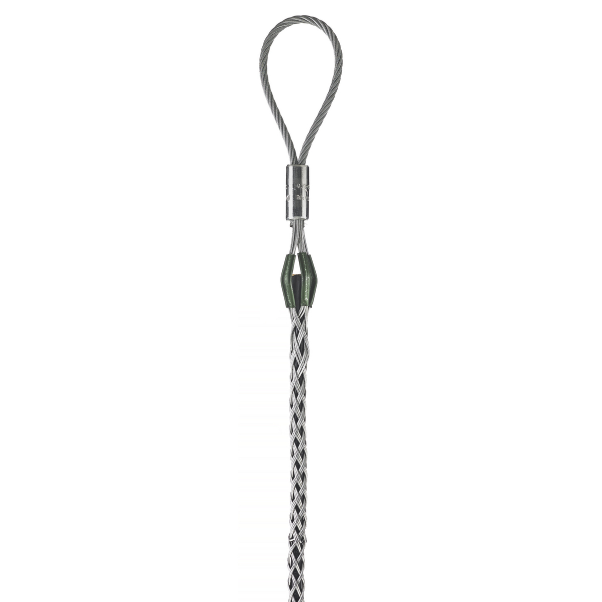 03302052 Standard Multiple Strength Non-Mounted Pulling Grip, 1.25 to 1.49 in Dia Cable, 56 in L Mesh, 1/2 in Dia Eye, 6120 lb Load, Galvanized Steel