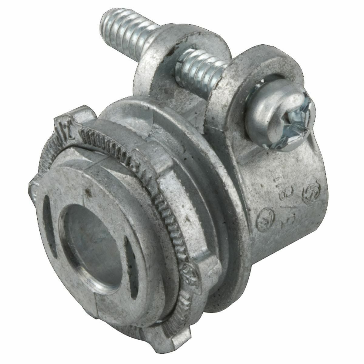 2191 Non-Insulated Straight Squeeze Conduit Connector, 3/8 in Trade, 11/32 in Cable Openings, For Use With FMC, Die Cast Zinc