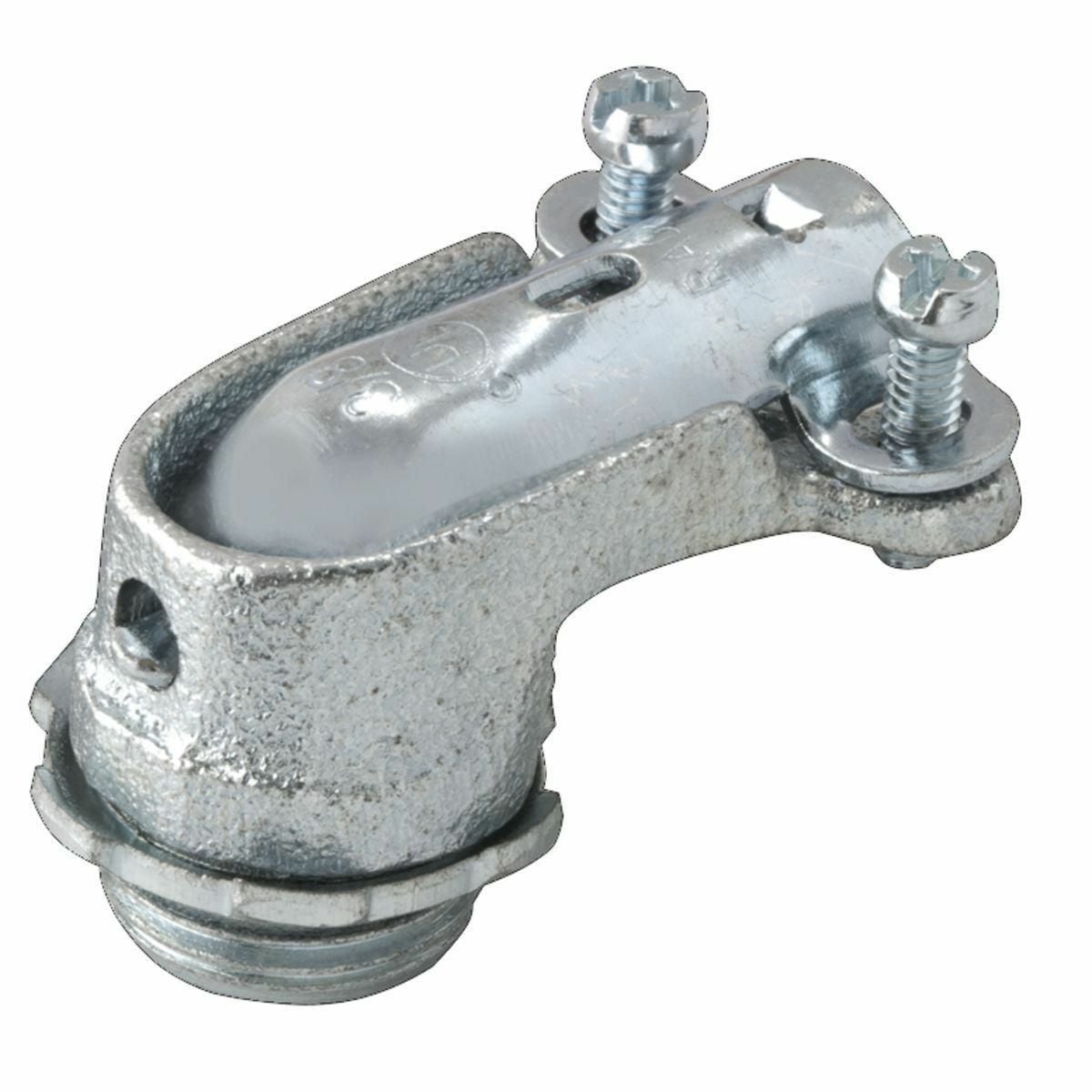 2201 Non-Insulated Squeeze Conduit Connector, 3/8 in Trade, 3/4 in Cable Openings, For Use With FMC, Malleable Iron, Zinc Plated