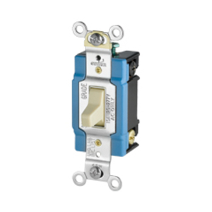 Eaton Arrow Hart industrial grade toggle switch, Maintained toggle, #14-10 AWG, 20A, Flush, 120/277V, Back/side, Screw, Ivory, Load type: Motor Control, Fan, LED, Incandescent, ELV, MLV, CFL, Flourescent, Halogen, 1-pole, Brass, Urea