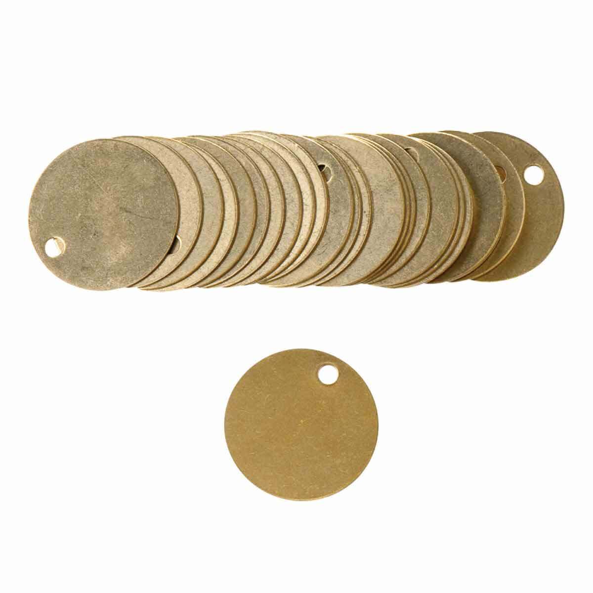 23210 Blank Circular Valve Tag, 1-1/2 in H x 1-1/2 in W, Brass, 0.188 in Hole, B-907 Brass