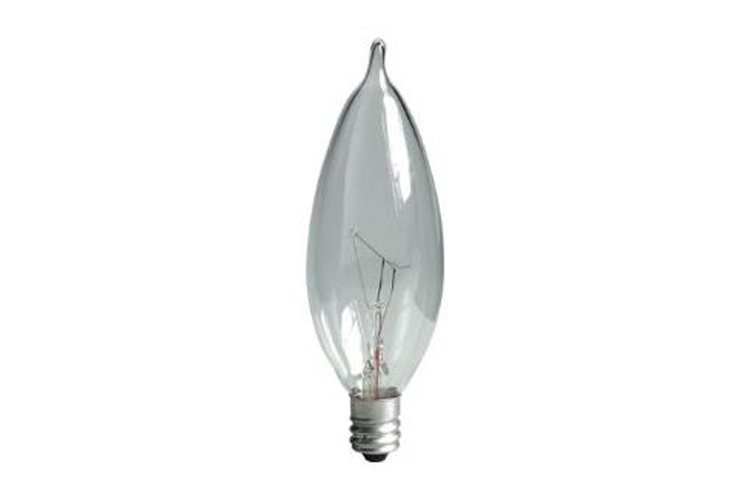25CAC/L 120 Bent Tip Standard Incandescent Lamp, 25 W, E12 Incandescent Lamp, CA10 Shape, 210 Lumens