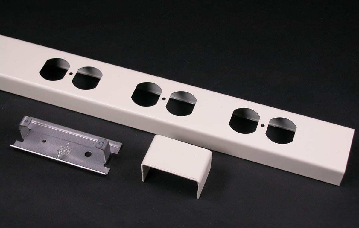 Tele-Power® Power Pole, Series: 25DTP, 20 A, 125 VAC Outlet, 28 in Length, 2-1/4 in Width, 1 in Depth, Steel, Ivory/Designer Gray, Painted
