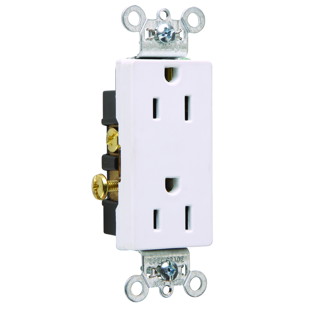 26242W 15 Amp 125V  Decorator Duplex Receptacle, Side Wire, White