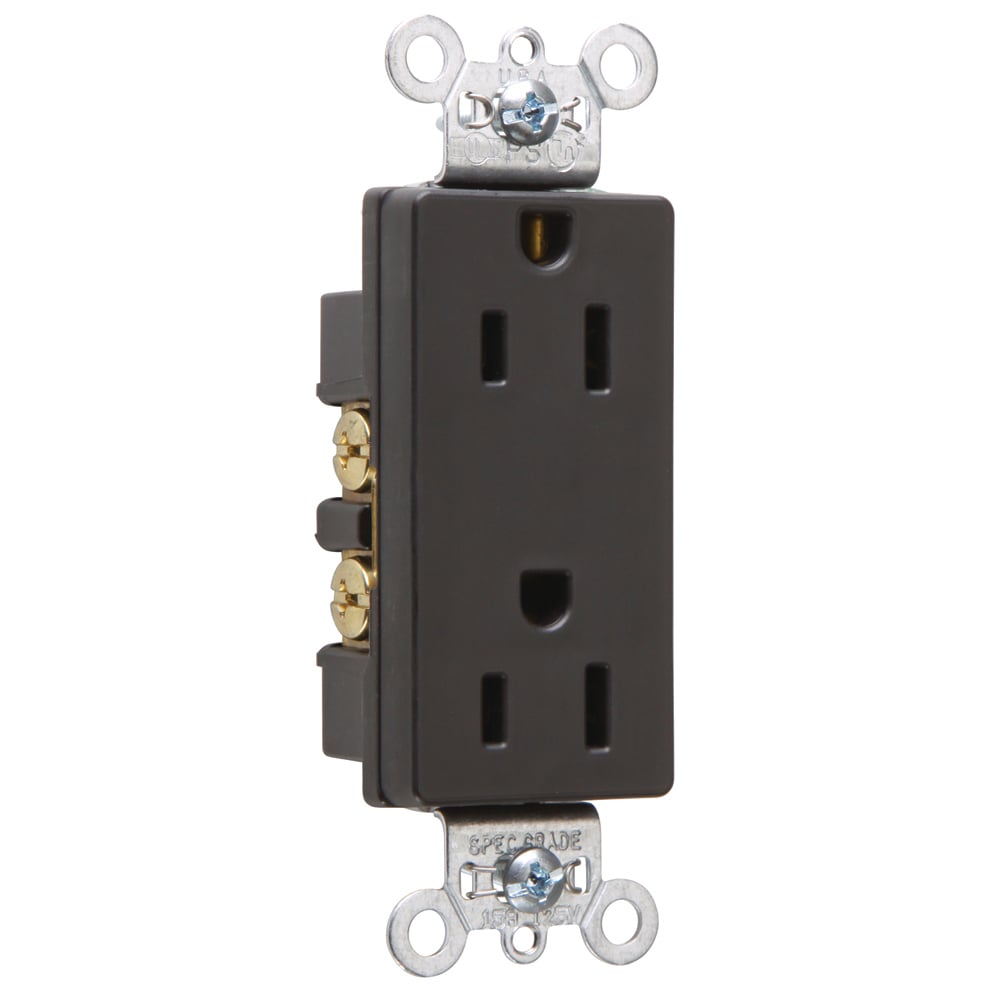 26252BK 15 Amp 125V  Decorator Duplex Receptacle, Back and Side Wire, Black
