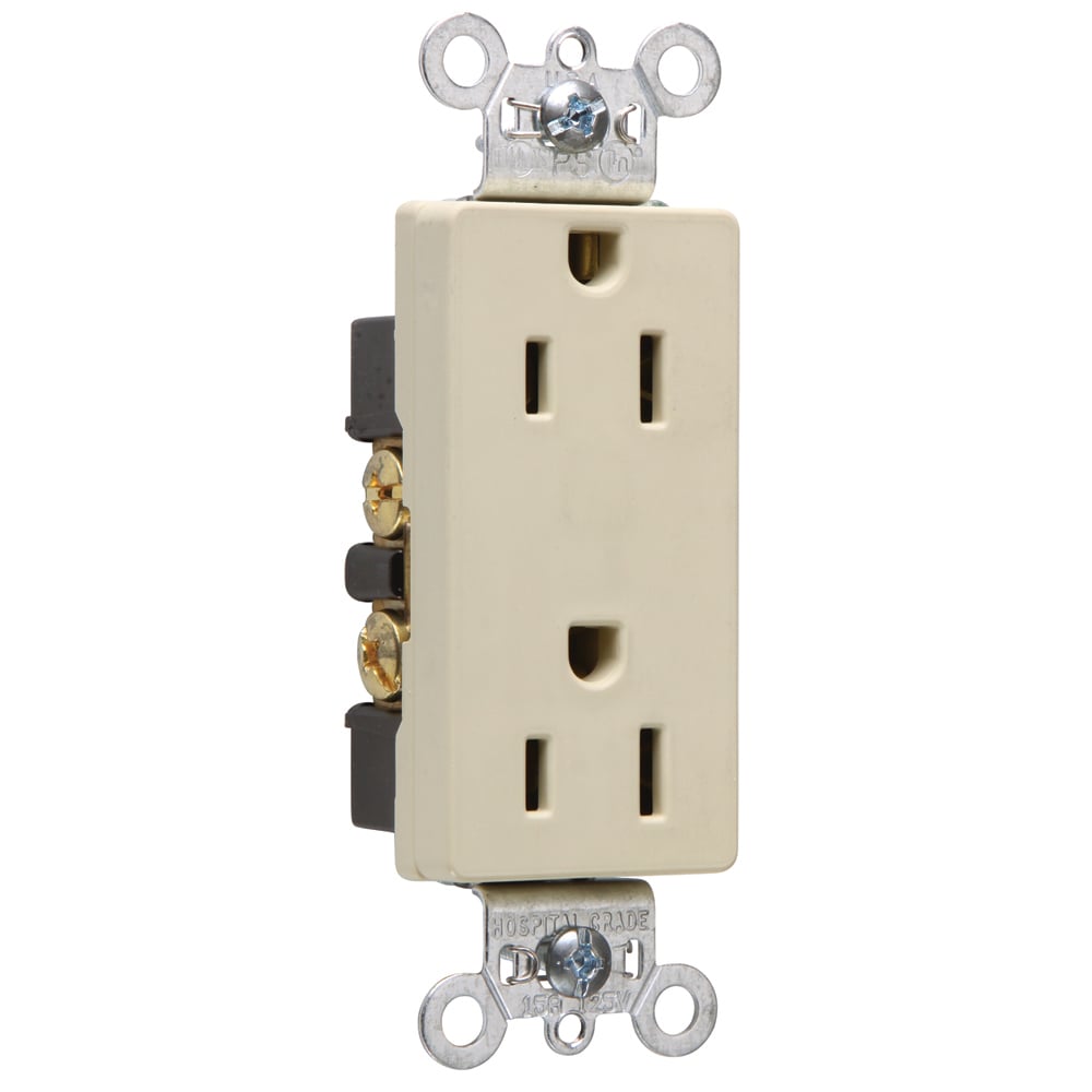26252I 15 Amp 125V  Decorator Duplex Receptacle, Back and Side Wire, Ivory