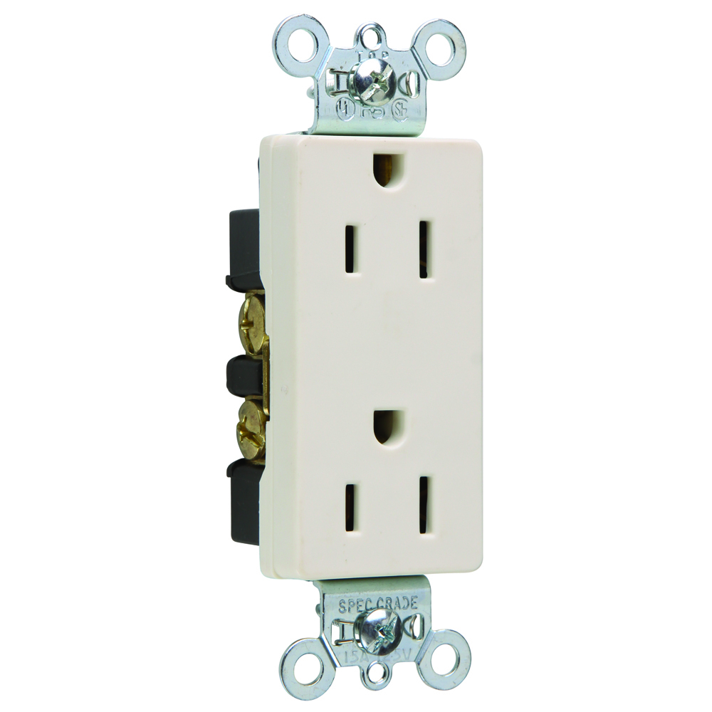 26252LA 15 Amp 125V  Decorator Duplex Receptacle, Back and Side Wire, Light Almond