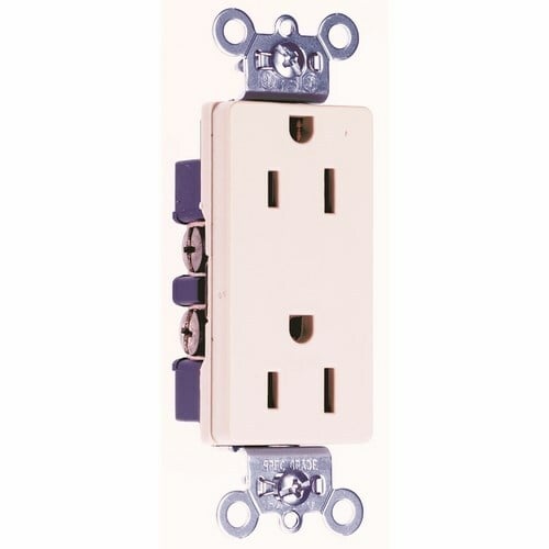 26252W 15 Amp 125V  Decorator Duplex Receptacle, Back and Side Wire, White