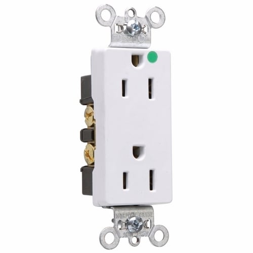 26262HGW 15 Amp 125V Heavy Duty Hospital-Grade Decorator Duplex Receptacle, Back and Side Wire, White