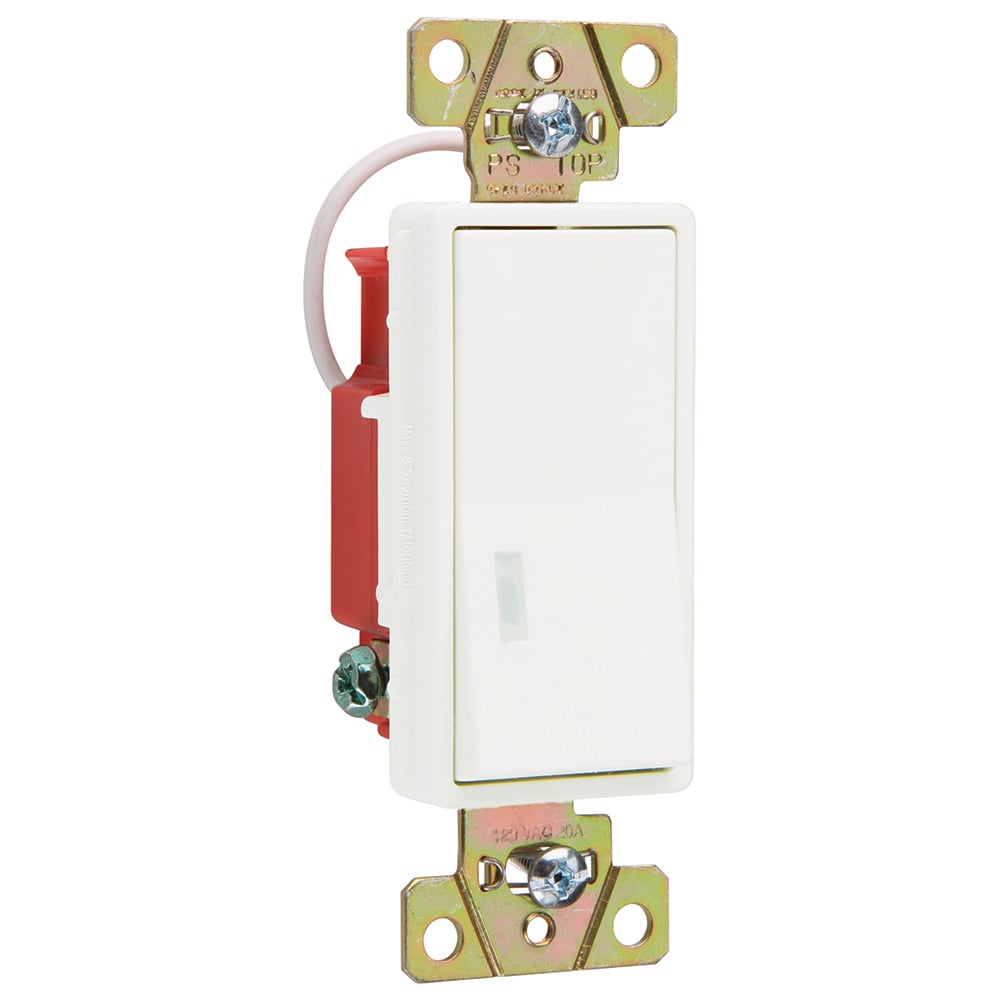2629W 20 Amp 120V Single Pole Pilot Lighted Paddle Switch (Lighted When On), White