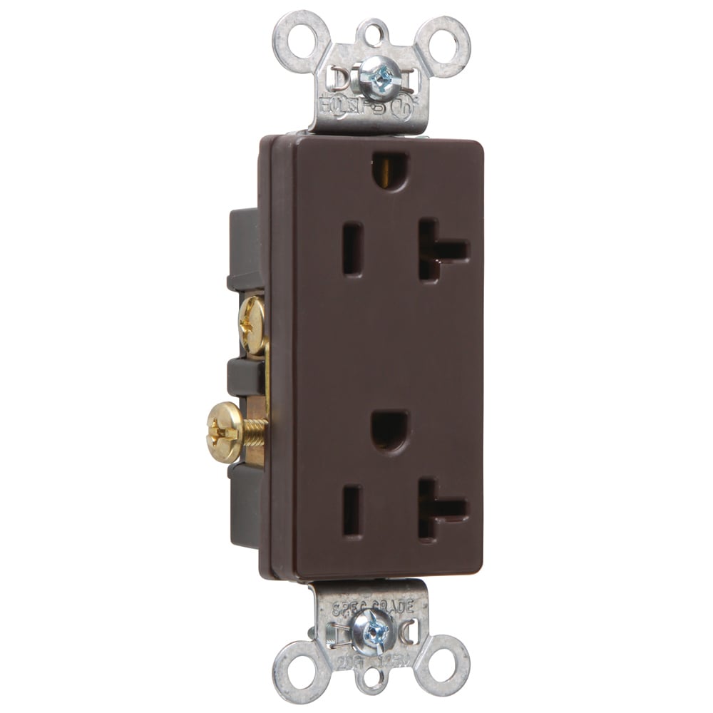 26342 20 Amp 125V  Decorator Duplex Receptacle, Back and Side Wire, Brown