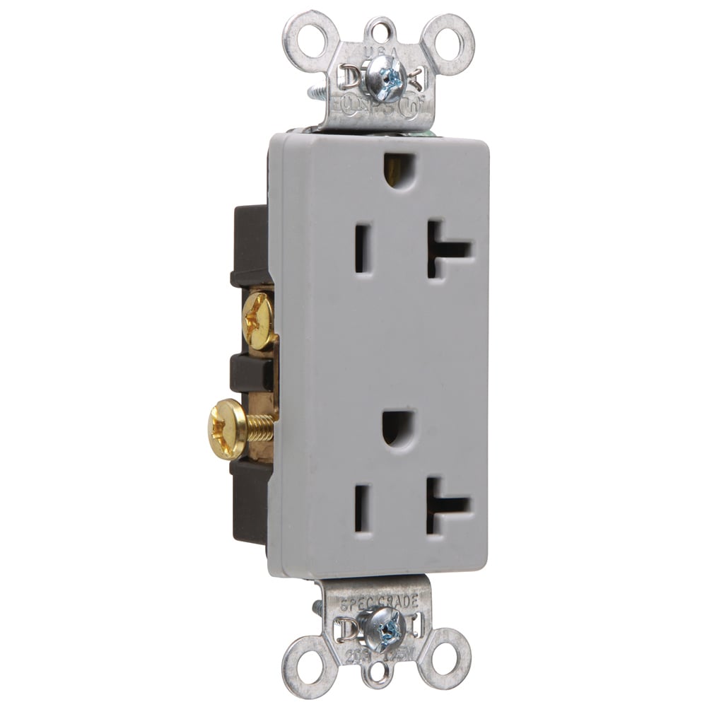26342GRY 20 Amp 125V  Decorator Duplex Receptacle, Back and Side Wire, Gray