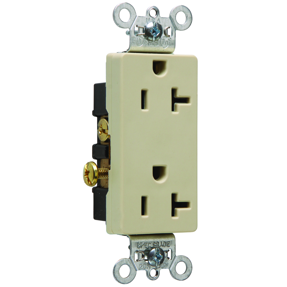 26342I 20 Amp 125V  Decorator Duplex Receptacle, Back and Side Wire, Ivory