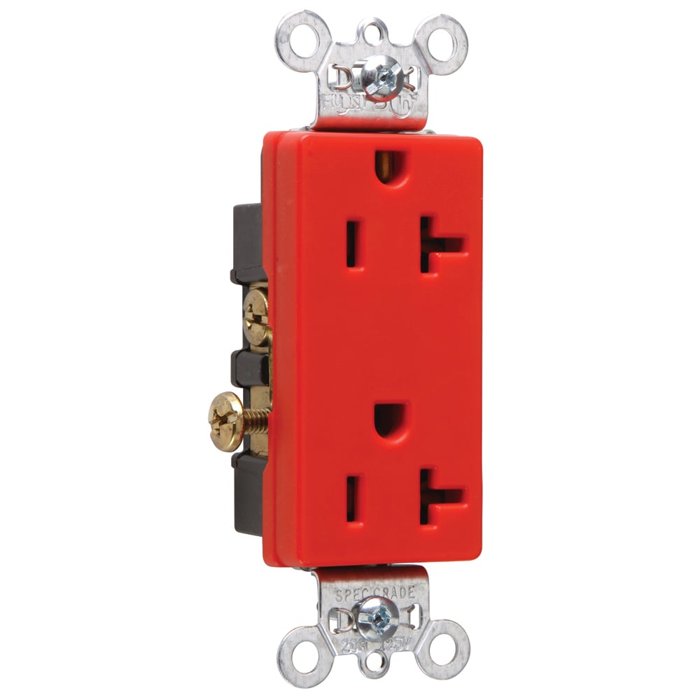 26342RED 20 Amp 125V  Decorator Duplex Receptacle, Back and Side Wire, Red